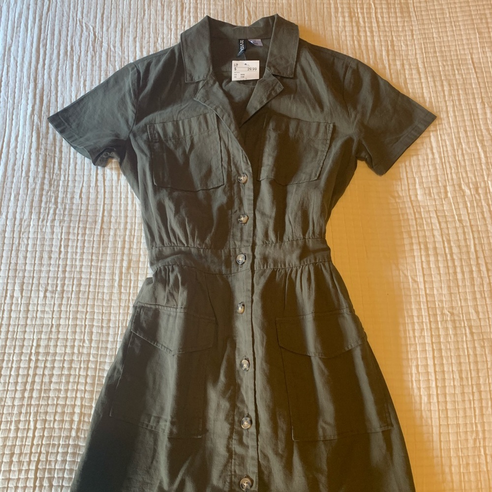H&M “divided” button down linen shirt dress
